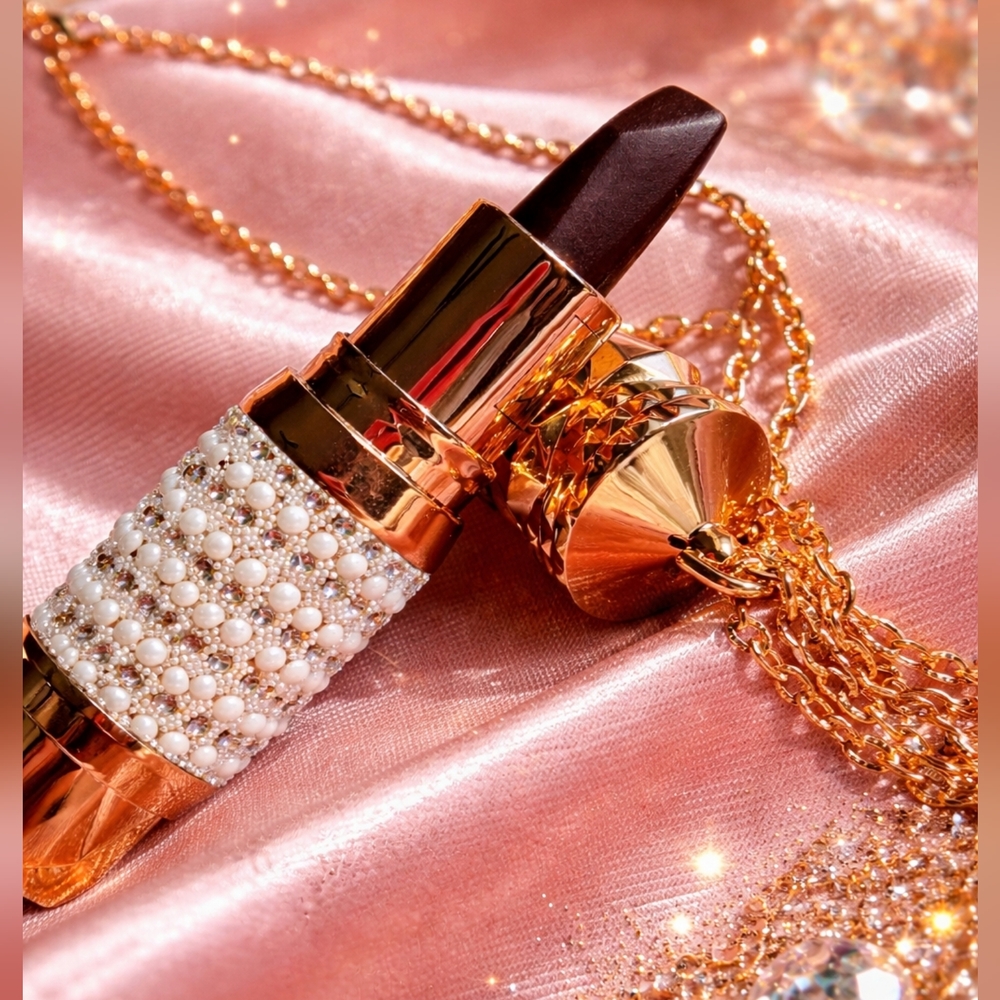 Luxury Color-Changing Lipstick - Magic Gold and Pearl Lipstick Necklace
